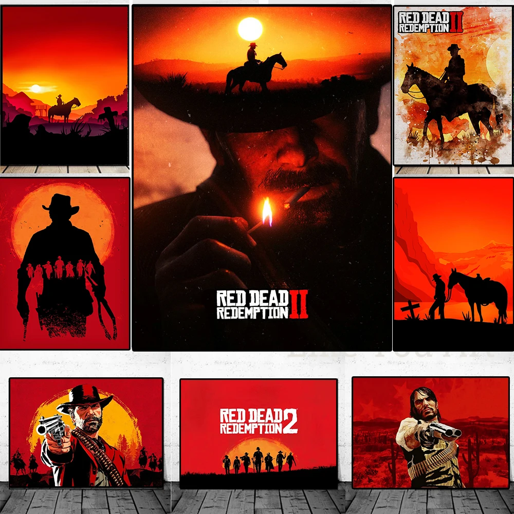 Red Dead Redemption 2 Classic Retro Game Cowboy Character Canvas Painting Poster Prints Wall Art Pictures Living Room Home Decor