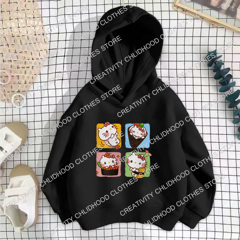 Hoodies infantis Hello Kitty Anime Cartoon, moletom Kawaii, pulôver feminino, roupas casuais, tops quentes, moda infantil, Sanrio