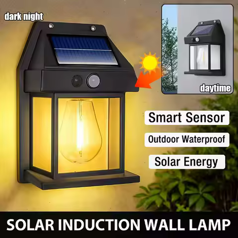 Outdoor Solar Tungsten Wall Light - IP65 Waterproof, Motion Sensor LED Safety Light for Patio, Deck, Porch, Barn &amp; Garage
