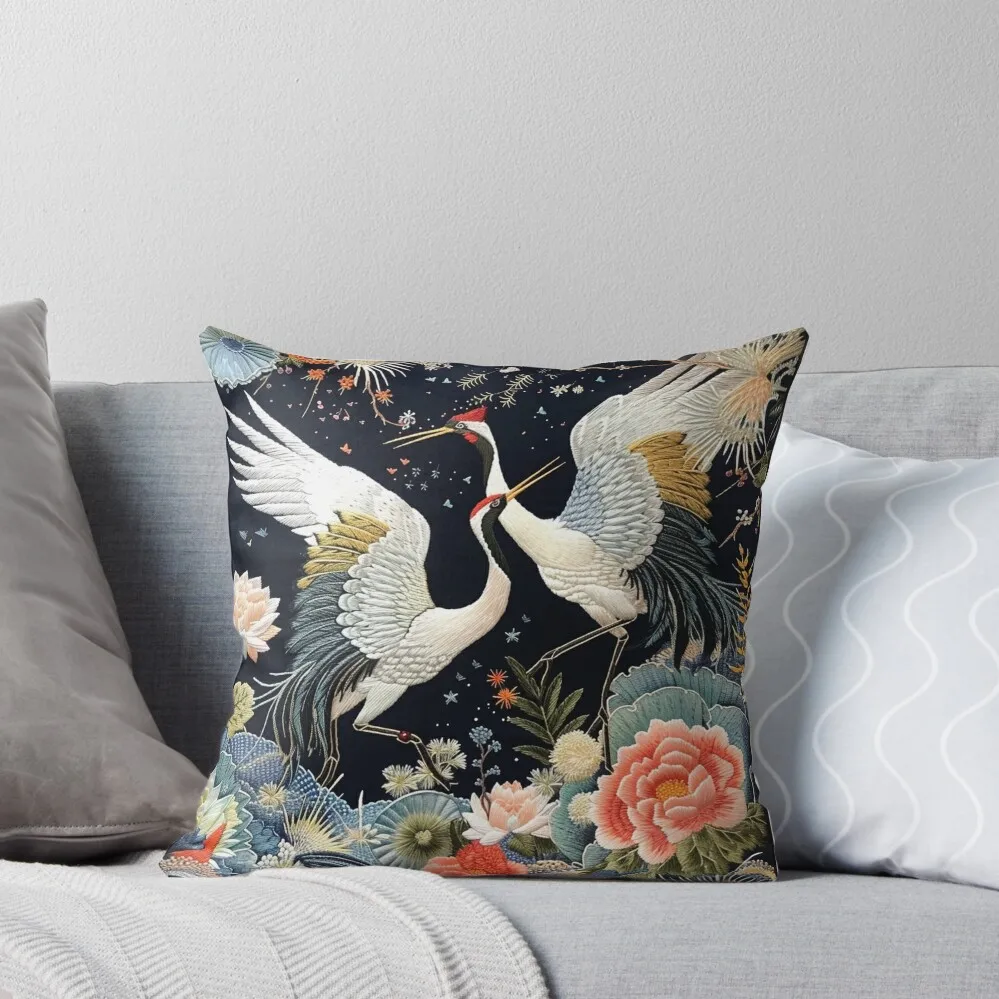 

Japanese Flying Cranes At Night Blue Red Flowers Floral Throw Pillow christmas ornaments 2025 Luxury Cushion Cover pillow