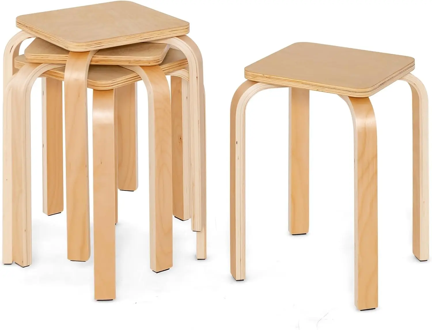 

Comfort corner Stackable Wooden Stools Set of 4, Backless Chairs with Square,Anti-Slip Felt Mats, Portable Seating for Classroom