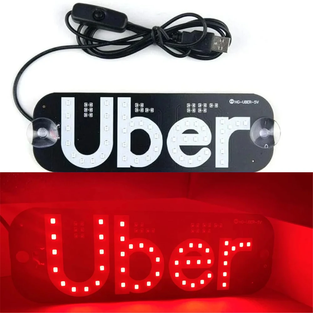 

Car Uber LED Light Sign with USB Interface Light Switch for Easy Nighttime Passenger Location with Suction Cups