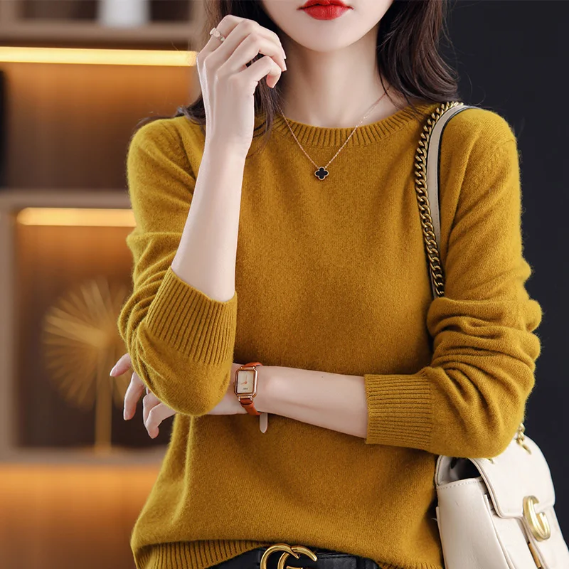 2022ใหม่ผ้าขนสัตว์ชนิดหนึ่งเสื้อกันหนาวผู้หญิงสบายๆ O-Neck Pullovers ฤดูใบไม้ร่วงฤดูหนาวผู้หญิงเสื้อกันหนาว Cashmere เสื้อกันหนาว