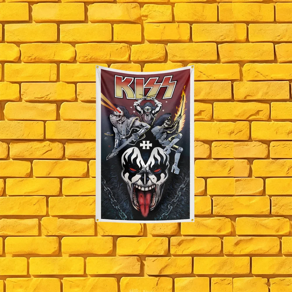 kiss band Inspired Rock Band Flag 3x5 FT Polyester Banner For Man Cave Wall Decor Fan Gift