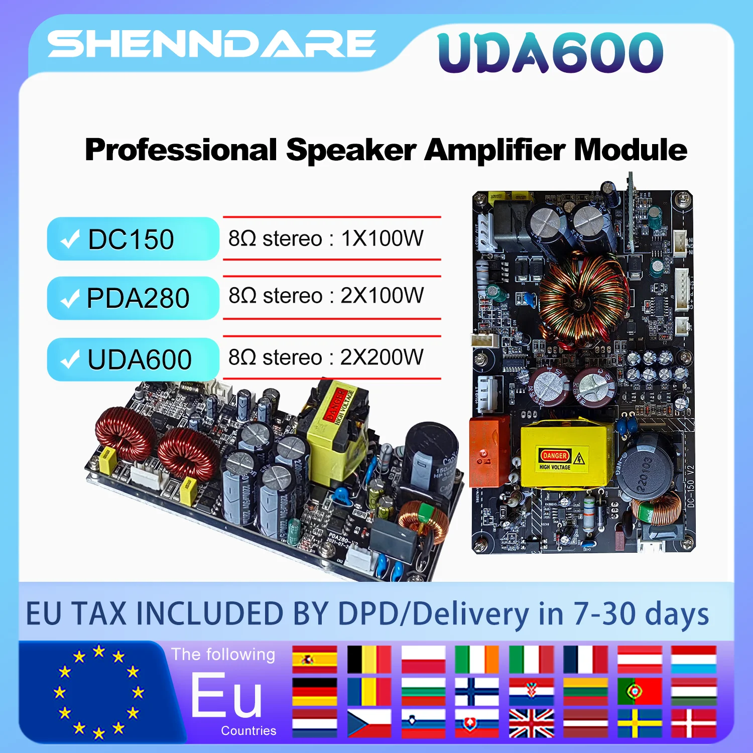 

ShennDare UDA600 Professional Speaker Amplifier Module 2x100W 8OHM Audio DJ Subwoofer Board 8OHM Bridge 1x400W Speaker Preamp