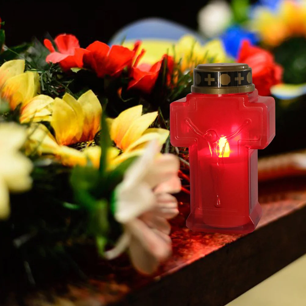 Flameless Red Shell Jesus Prayer Garden Cemetery Decoration Memorial Electronic Light Catholic Flameless Candles