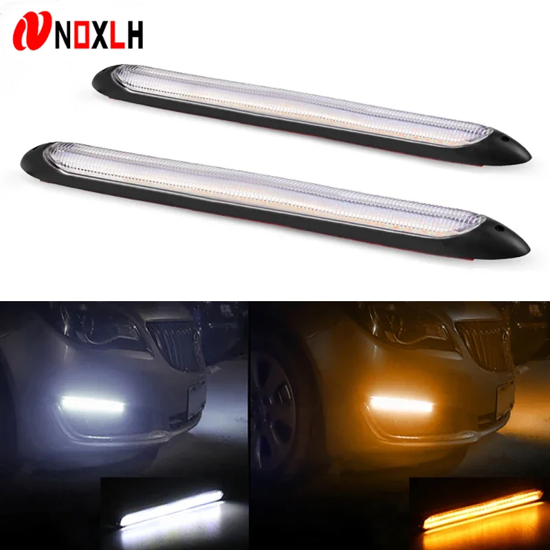 2pcs LED DRL Strips Start Scaing Daytime Running Light for Car Headlights Flowing Turn Singal Yellow LED Driving Day Lights 12V