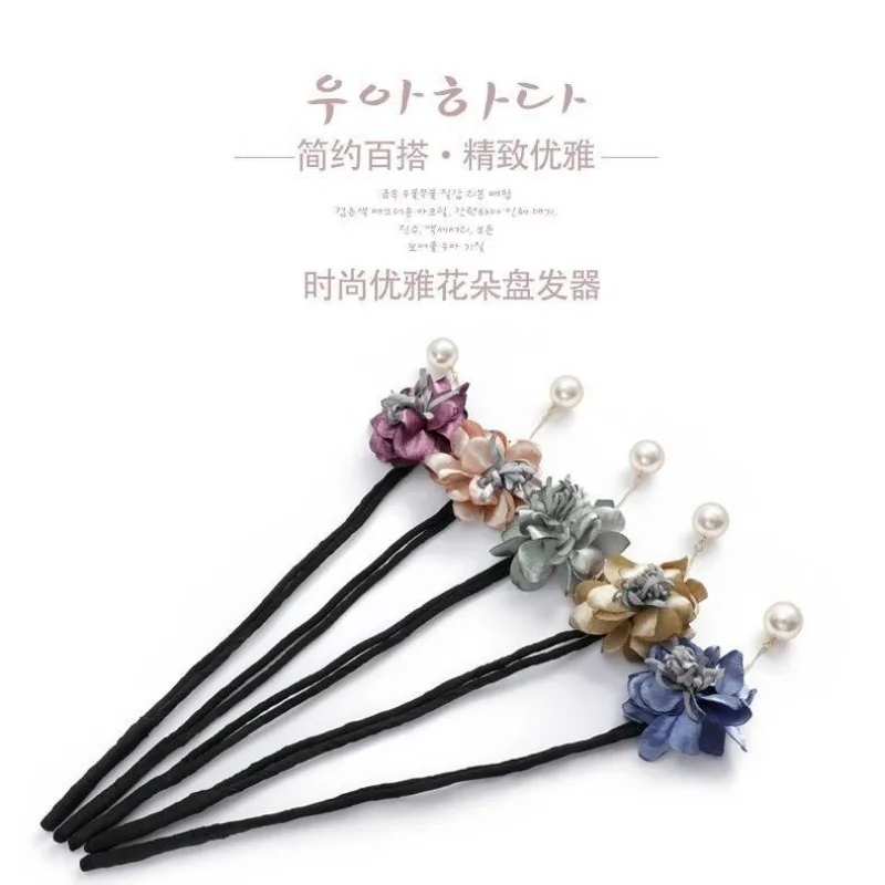 Korean Bun Maker Maruko Hairstyles Elegant Bud Chiffon Flowers Making Long Tools Sweet Headband Hairbands Hair Accessories