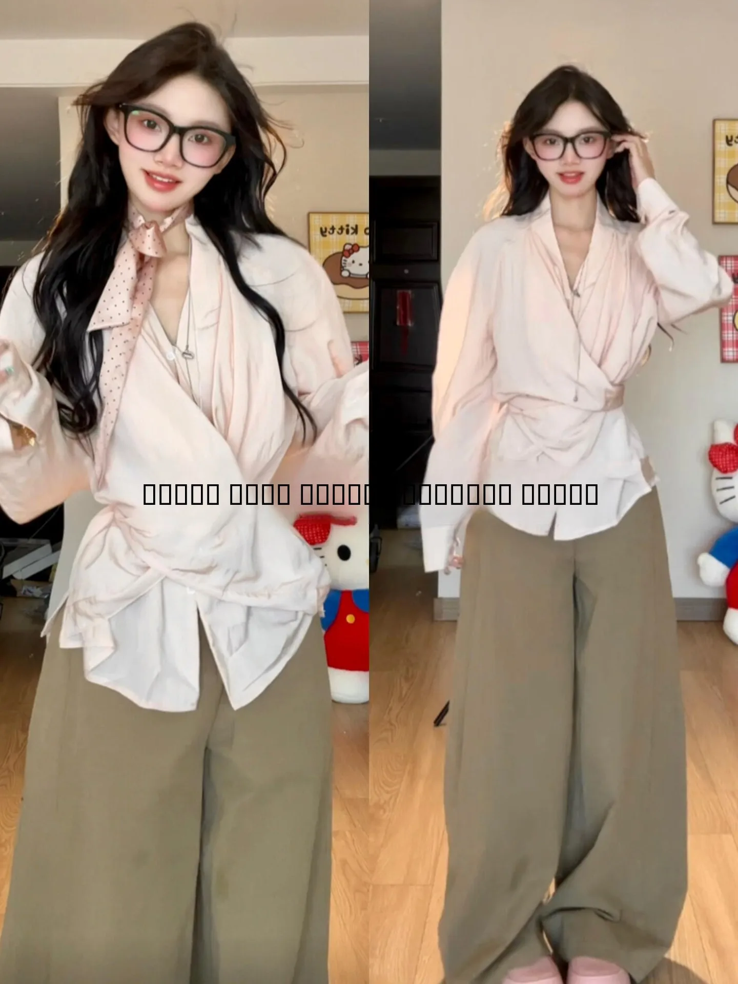 

Французская женская блузка с длинным рукавом, розовая, с поясом и завязками, для ранней осени, уникальный дизайн, высокое качество, свободный крой, V-образный вырез