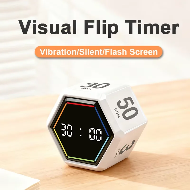 Productivity Flip Timer Gravity Sensor Countdown Visual Timer Preset Time LED Display Cube Kitchen Timer Alarm Clock