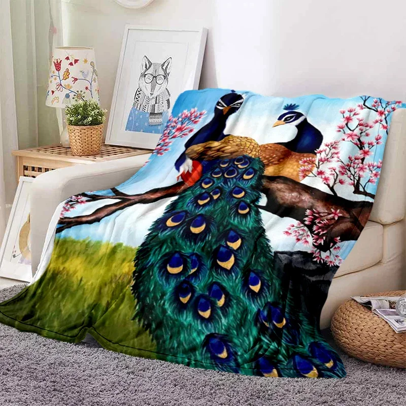 Peacock Pattern Blanket Ultra Lightweight Soft Plush Flannel Throws Blanket for Sofa Bed Couch best Office Gifts