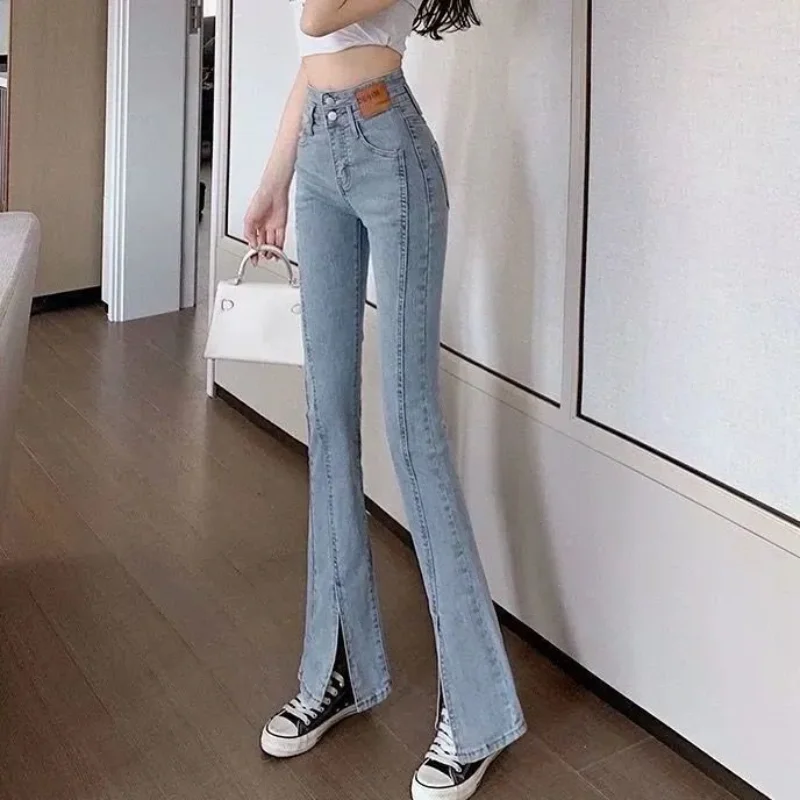 Womens Jeans Skinny Trousers Slim Fit Woman Pants with Slits High Waist Shot Pockets Spring New In Luxury Designer Stretch Denim