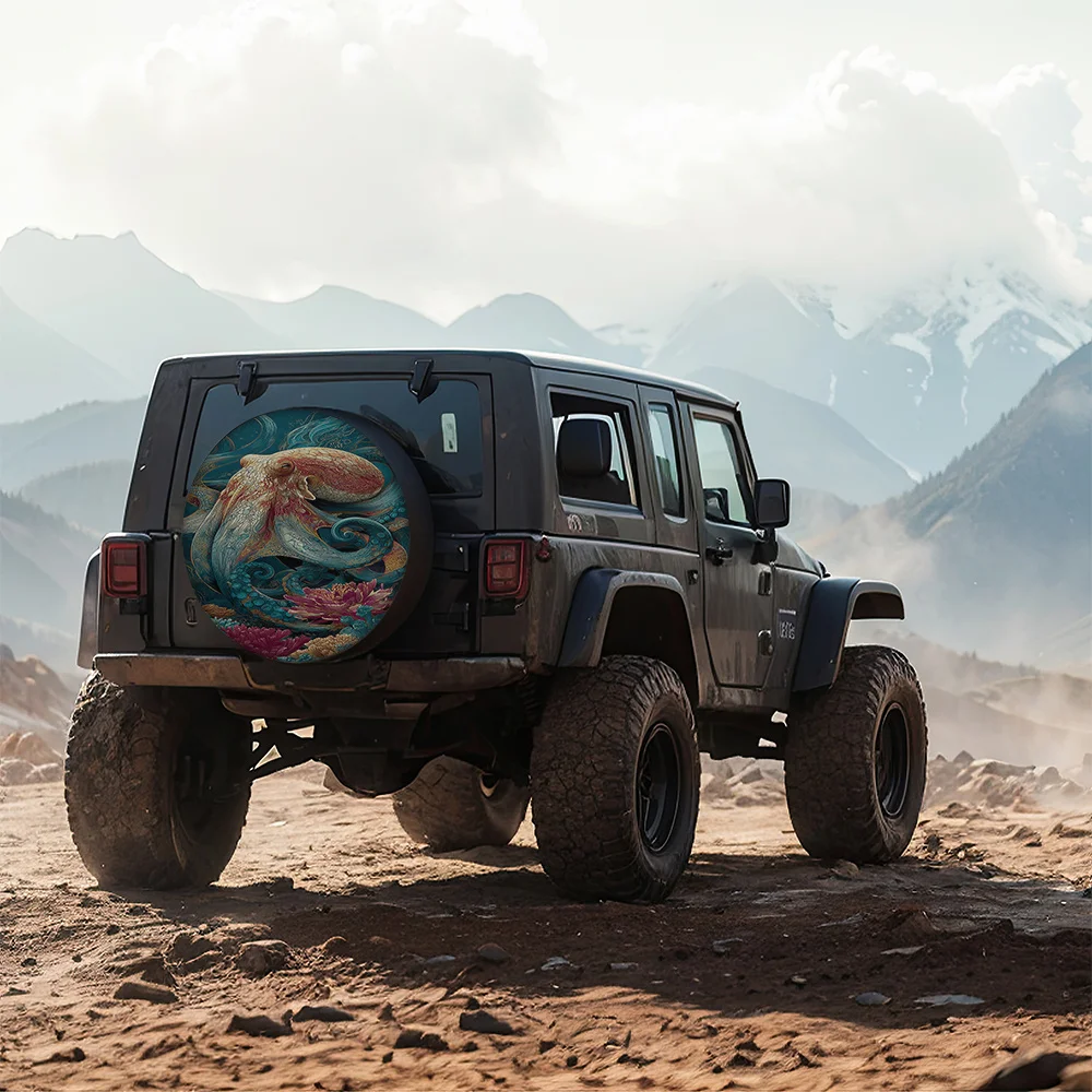 Cubierta protectora de neumáticos con diseño de tentáculo de pulpo vibrante, apta para SUV, camiones, furgonetas, vehículos recreativos, neumáticos de coche resistentes a los arañazos y a los rayos UV