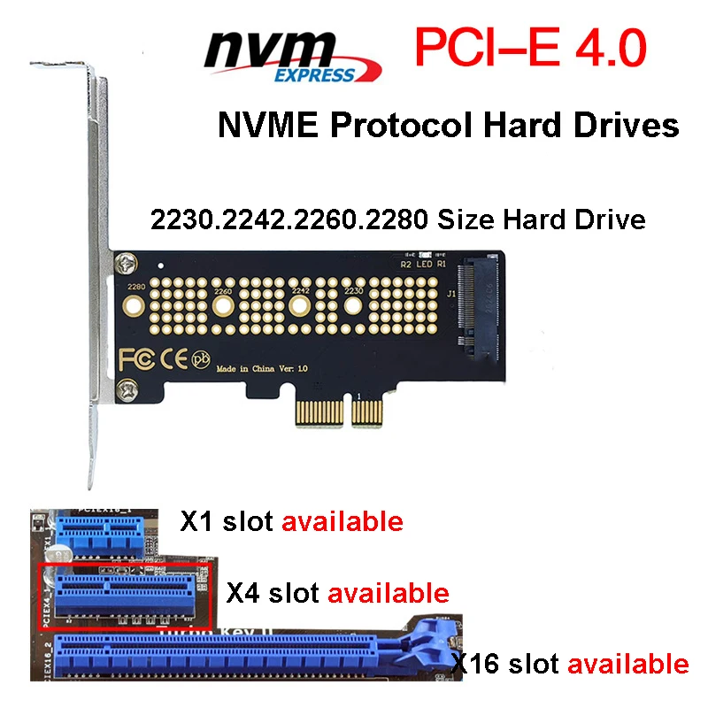 

Адаптер NVME PCIE M.2 NGFF SSD поддерживает высокоскоростную карту адаптера расширения PCI-E4.0 X1 для 2240 2260 2280 SSD M2