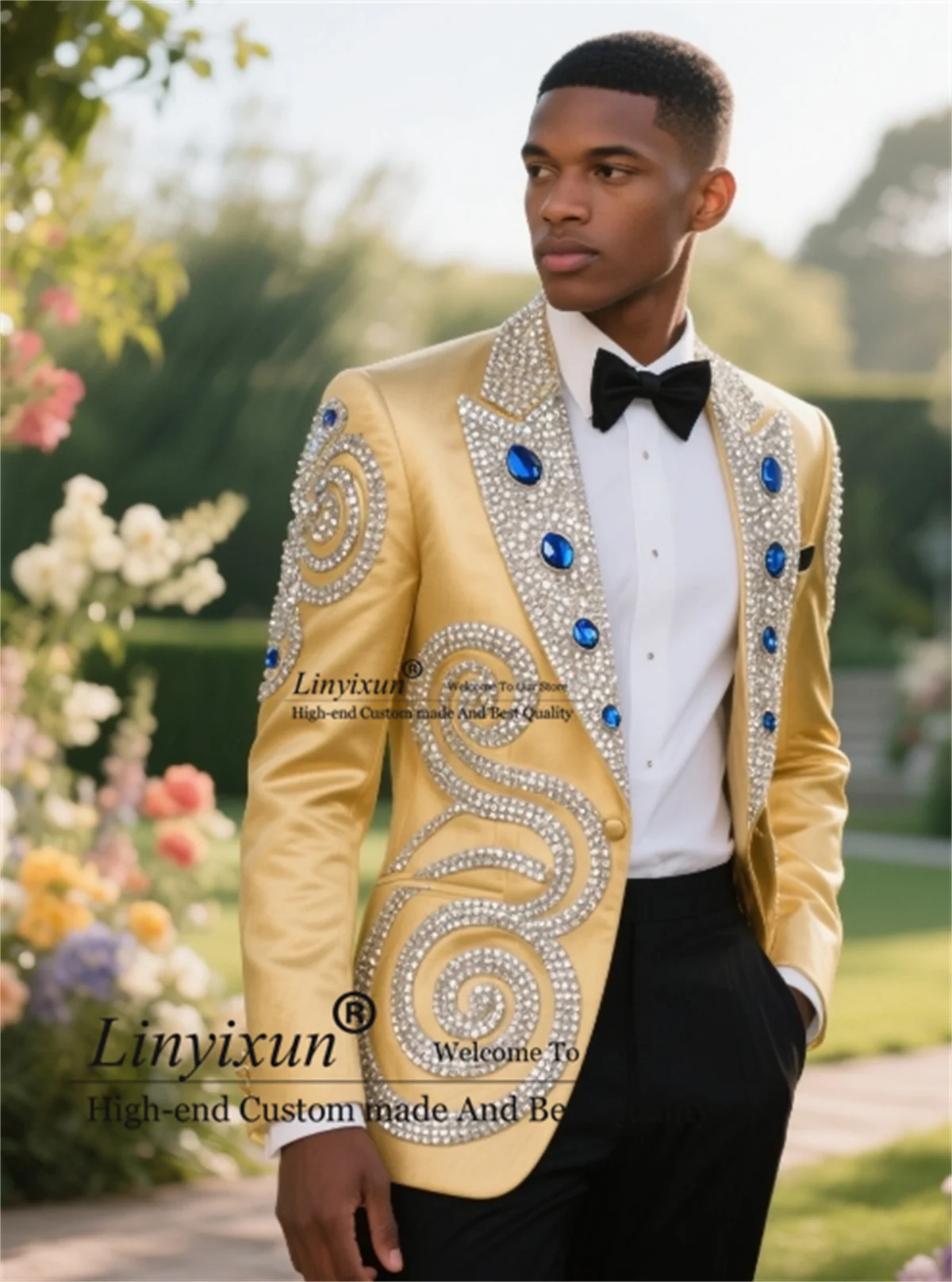 

Sparkly Diamond Beaded Wedding Suit For Men Customized Groom Tuxedos 2 Piece Sets Slim Fit Male Prom Blazers trajes para hombre