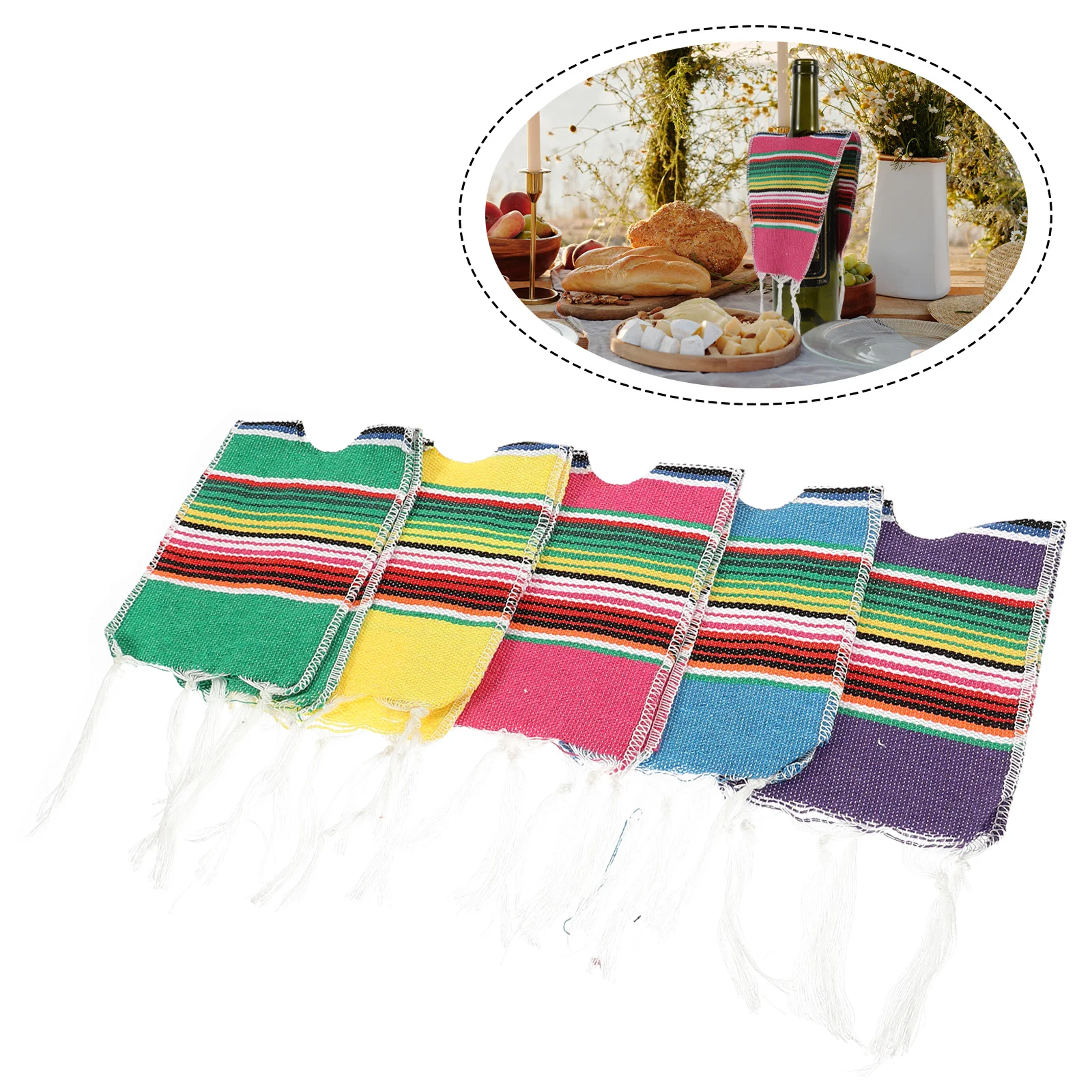 Colorful 5pcs Beer Poncho Mini Serapes Bottle Covers for Cinco De Mayo Mexican Party Decorations and Festive Atmosphere