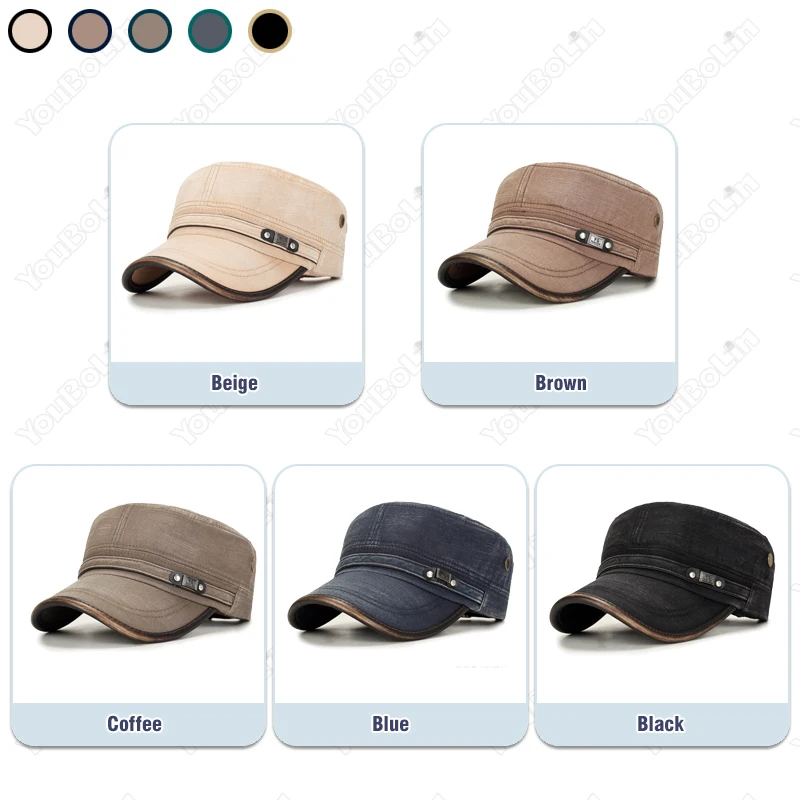 Brand New Men Women Washed Distressed Cotton Adjustable Flat Top Cadet Cap Fashion Classic Unisex Outdoor Casual Sport Cap