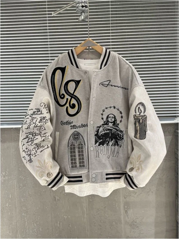 

Утепленная ретро-куртка-бомбер унисекс с вышивкой, повседневная, из хлопка, для молодежи, осенняя...