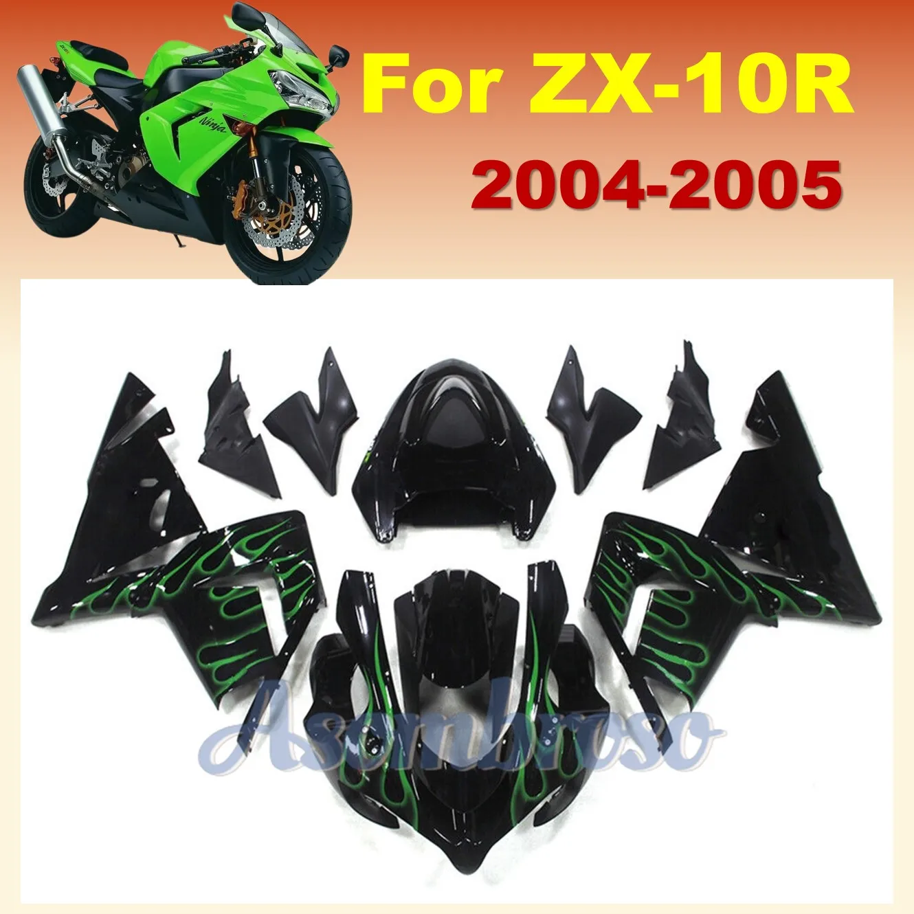 ABS Injection Body Housing for Ninja ZX10R 2004 2005 ZX 10R green flame bodys zx-10r Motorcycle Accessories Fairing kit