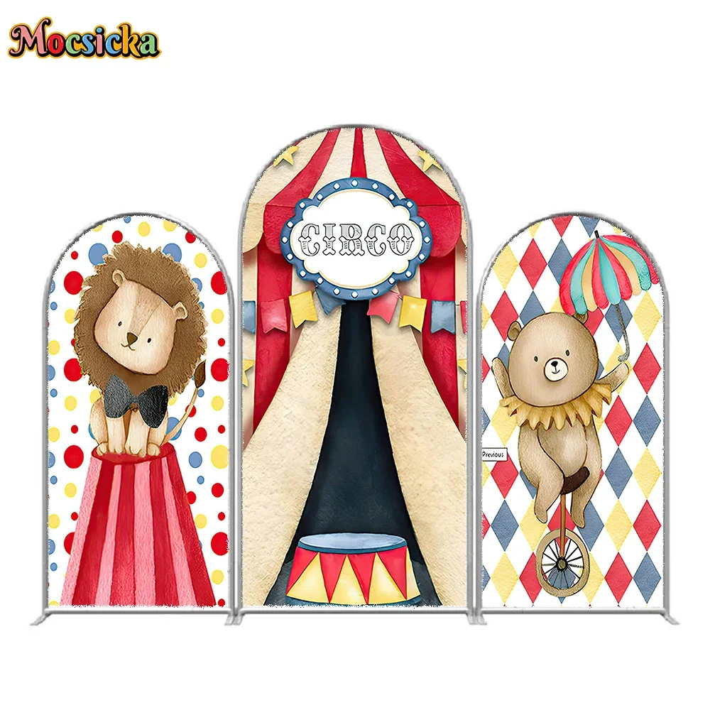 Circus Carnival Party Photography Backdrop Studio Arched Double Sided Background Photobooth Kids Birthday Portrait Studio Props