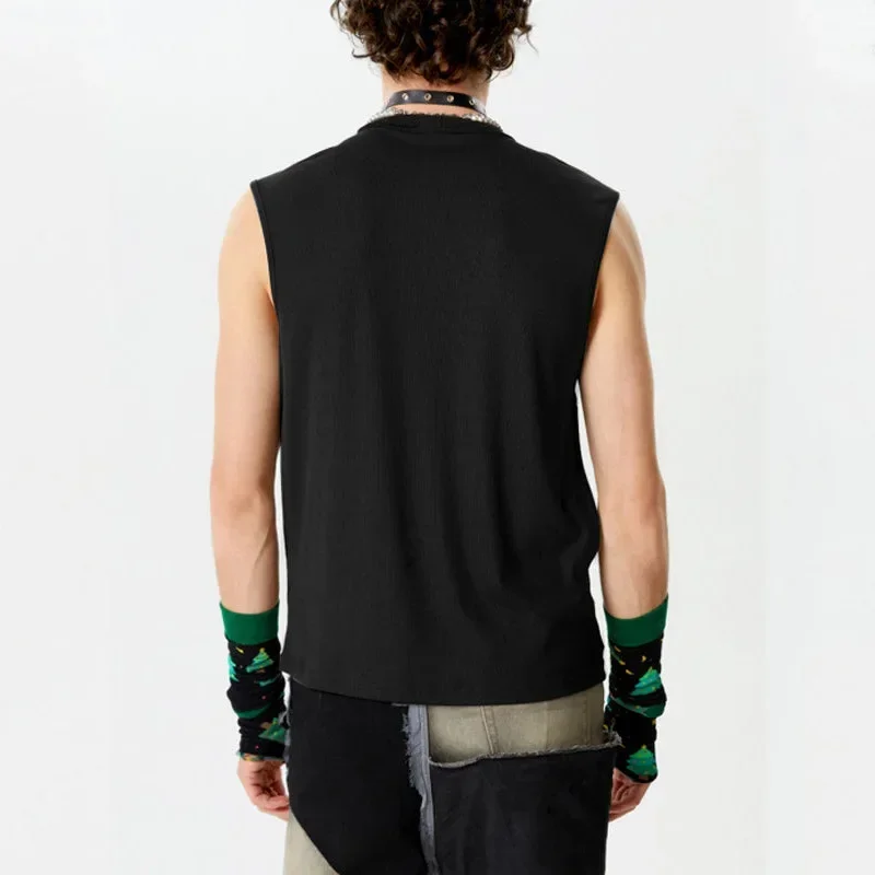 New Personalized Sling with Elastic Slim Mens T-shirt Irregular Solid Color Tank Top for Men