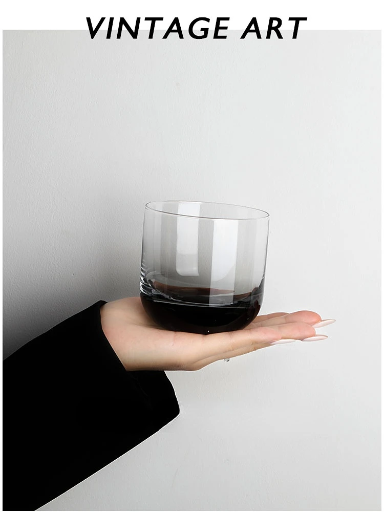 كوب ماء زجاجي كريستالي رمادي عتيق على الطراز الشمالي، مصنوع يدويًا، ويسكي النبيذ الأصلي، أدوات مائدة منزلية بسيطة