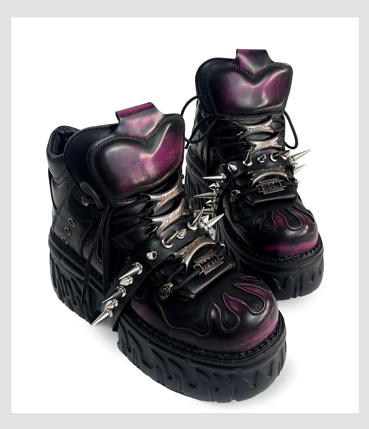 

Niche Original Cyber Goth Punk Rivet Men's and Women's Heavy Metal Willow Nails Hand-polished High-top Chain Single Shoes 8cm