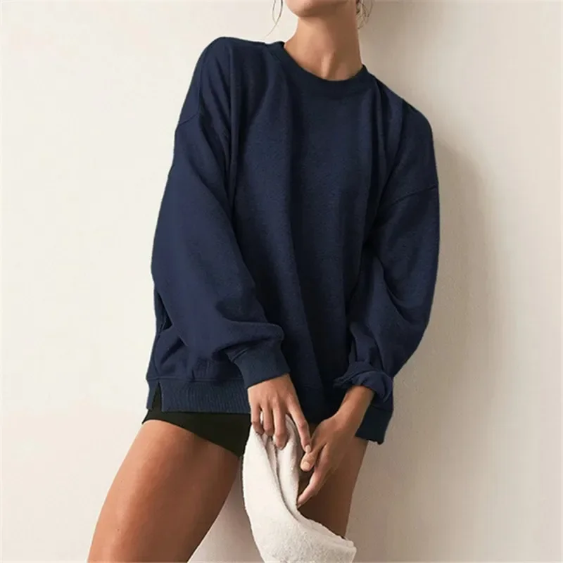 2024 New Vintage Dark Solid Long Sleeve O Neck Pullovers Sweatshirt Women Casual Sporty Autumn Winter Tops Y2K Loose Sweatshirts