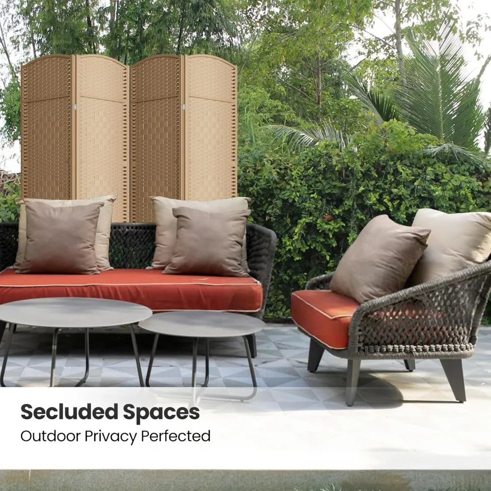 Folding Privacy Screen 6 Feet Tall - Diamond Weave Fiber Panel Wall Divider with 4 Panes for Enhanced Privacy