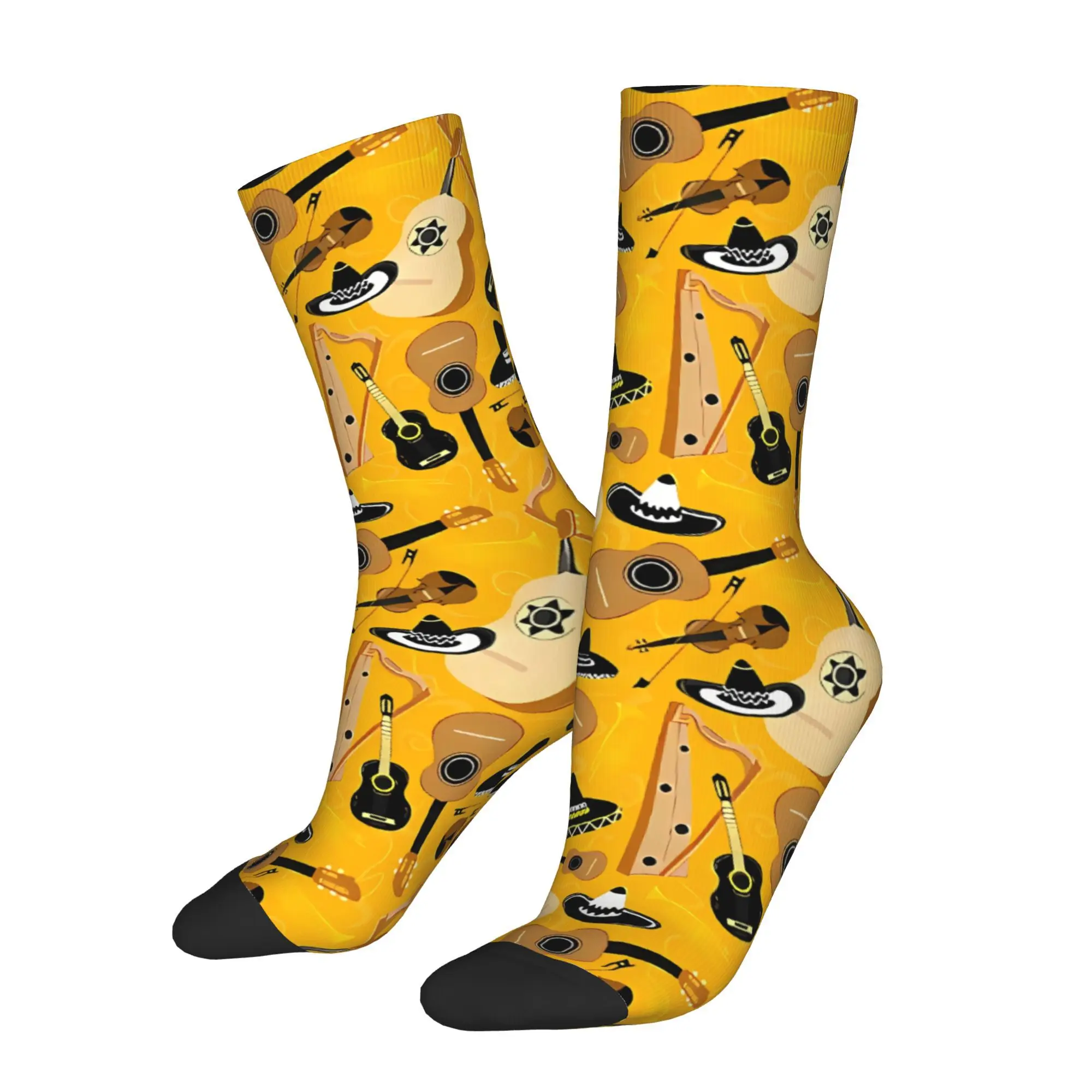 

Mexican Mariachi Band Instruments Socks Sock Printed Man Polyester Fashion
