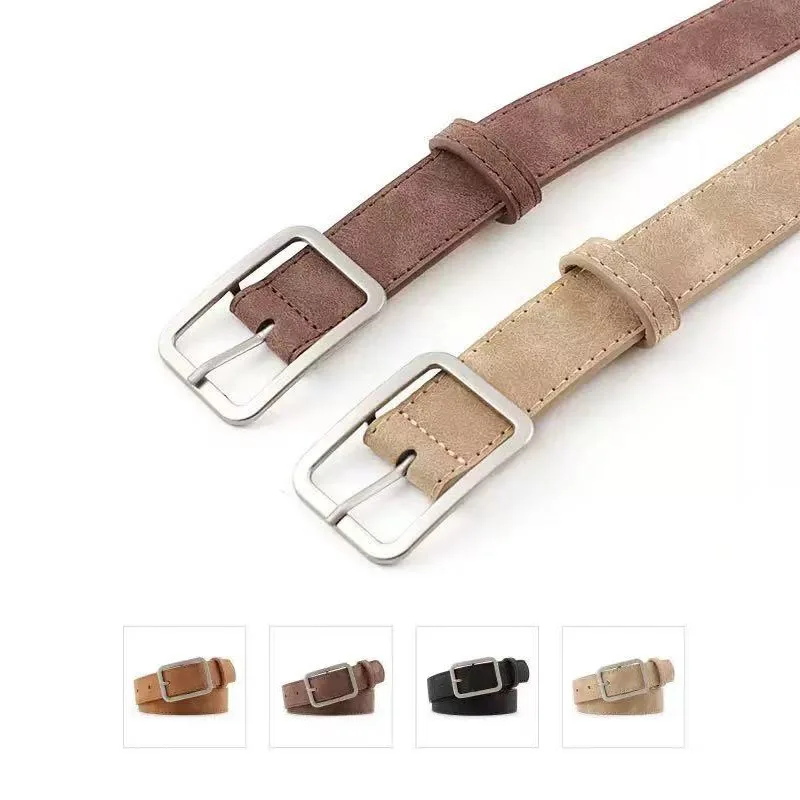 Summer Women's Retro Frosted Belt, Silver Square Needle, Versatile, Trendy, Fashionable, Personalized Decorative Waist