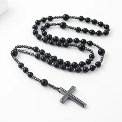 Wholesale Stone Crystal Catholic Rosary Beads Necklace, Beaded Black Rosary Necklaces Jewelry for Women Men