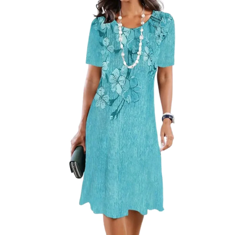 Femmes élégantes motif de fleurs Mini robes à manches courtes 3d fleur imprimé rue mode dames robe 3XL grande taille robe ample