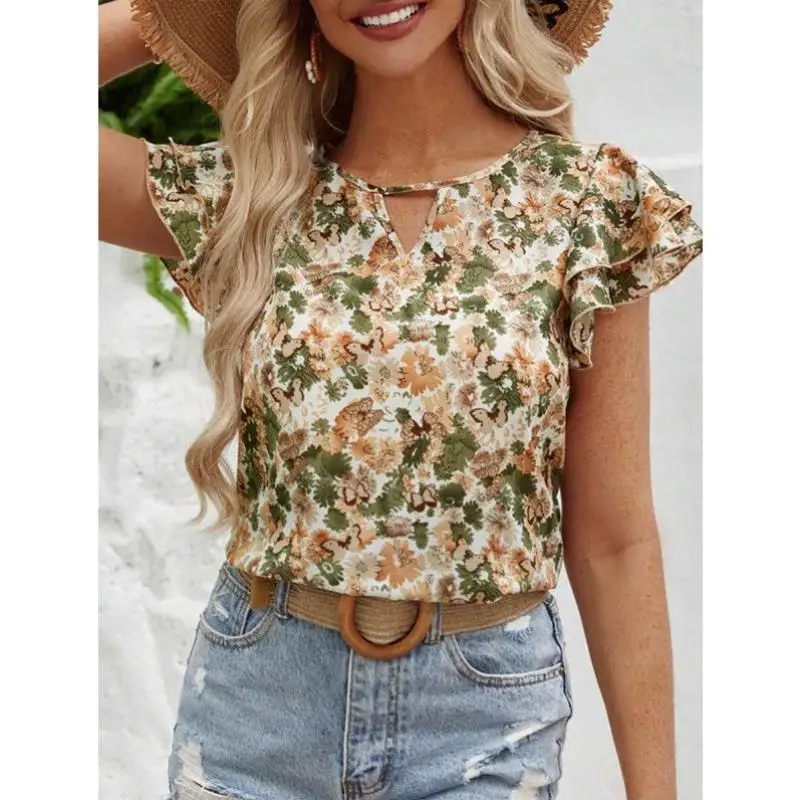 

92325 Sle Замочная скважина с цветочным принтом Ne irt с кружевом Све Женская премиум-класса Faion irt Другие Sle Поли Другие материалы