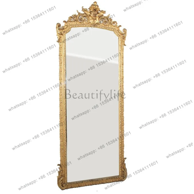 French light luxury carved full-body mirror retro porch wall-mounted household diagonal wall European full-length mirror