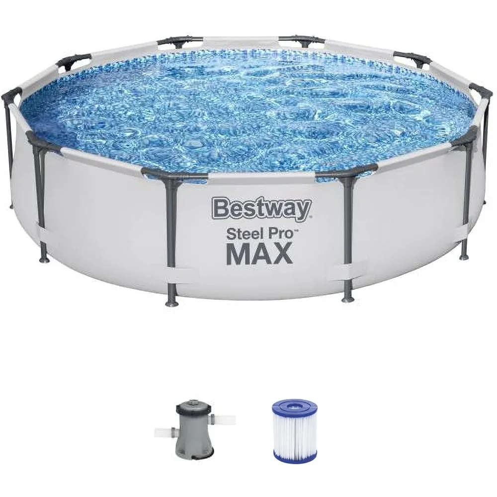 

Steel Pro MAX 10 Foot x 30 Inch Round Metal Frame Above Ground Outdoor Backyard Swimming Pool Set with 330 GPH Filter Pump