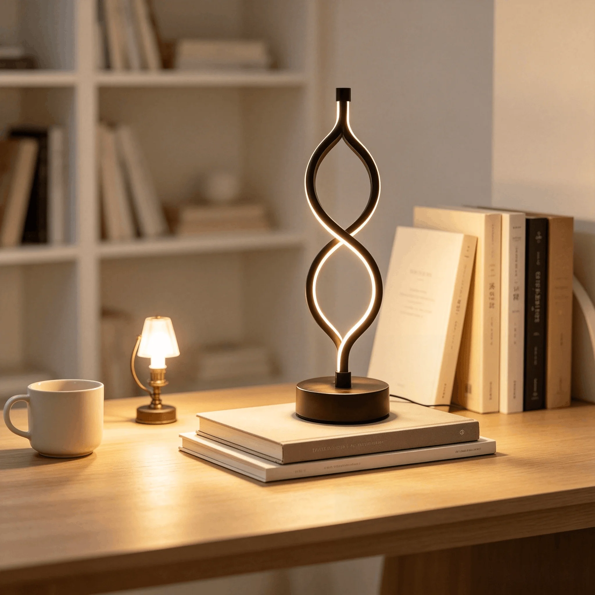 Modern Spiral Twist LED Table Lamp, Creative Infinity Curve Decorative Desk Lamp, Warm Ambient Night Light for Bedroom Bedside L