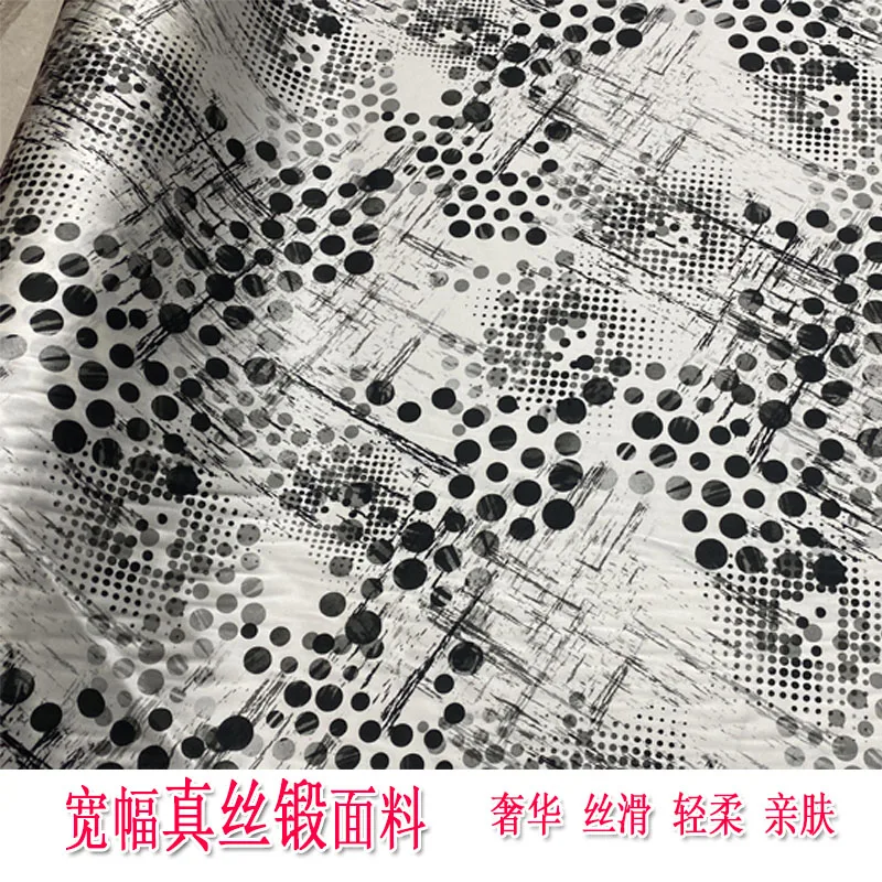 

White Background Polka Dot Wide High-End Silk Forged Cloth Dress Shirt Cheongsam Pajamas Clothing Fabric Summer