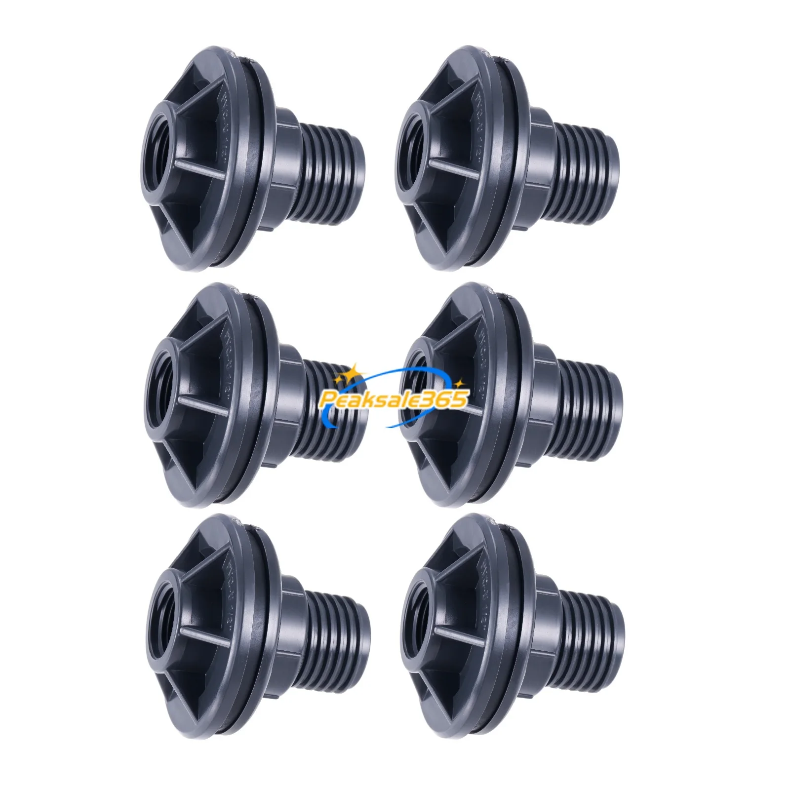 

6pcs PVC Bulkhead Fitting 3/4 In Male 1/2 In Female Double Threaded Water Tank Connector for Rain Barrels Aquariums Tubs Spigot