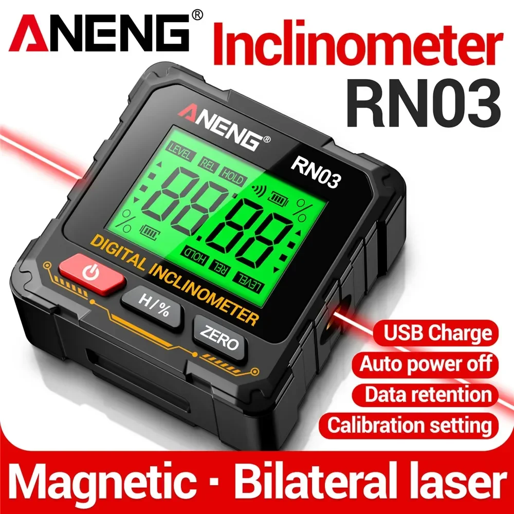 Magnetic Digital Angle Gauge Laser 360° Inclinometer ANENG RN01/RN02/RN03 Laser Protractor 0.05° Accuracy Level Box Wood Working