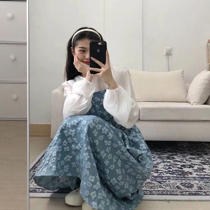 

Женские комплекты платьев с цветочным принтом, элегантные плиссированные женские платья на тонких бретельках с высокой талией и круглым вырезом, милые топы с рукавами-фонариками