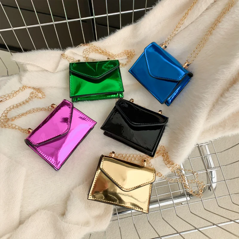 New Dazzling Laser Mini Cute Chain Lipstick Bag Makeup Small Square Bag Fashion Personality Shoulder Crossbody Bag Coin Pouch