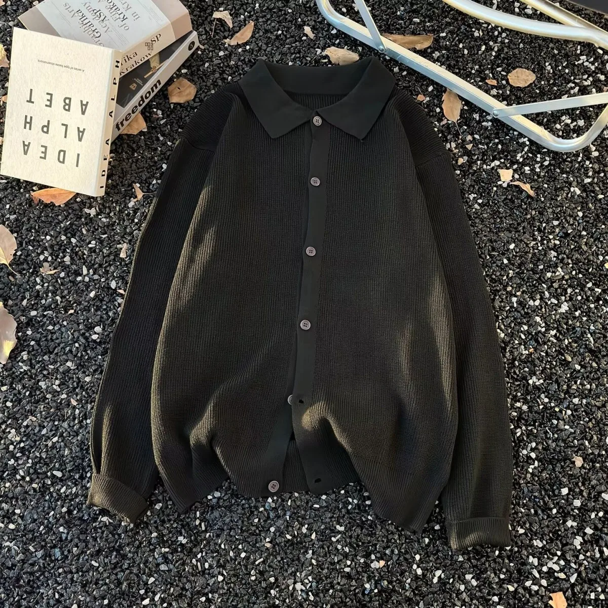 شتاء 2025 الرجال عادية محبوك رداء علوي من الصوف معطف طوق طويل Sve سترة مفتوحة ألياف البوليستر منتظم صالح ملابس العمل