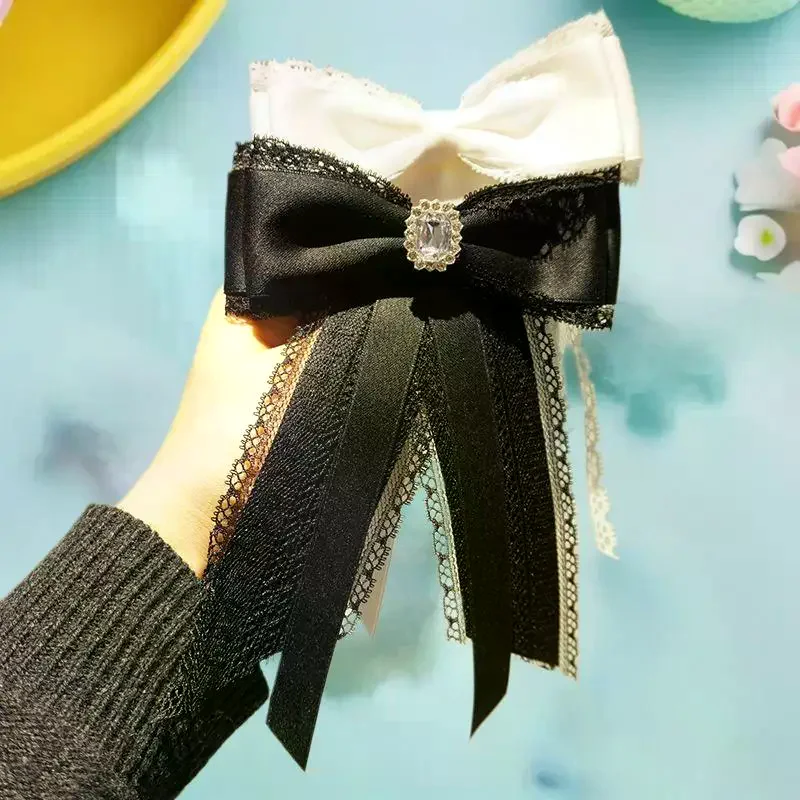 Black Lace Bow Brooch Retro Elegant Neck Tie Brooch Mourning Brooch Shirt Collar Pins Necktie Jewelry Accessories