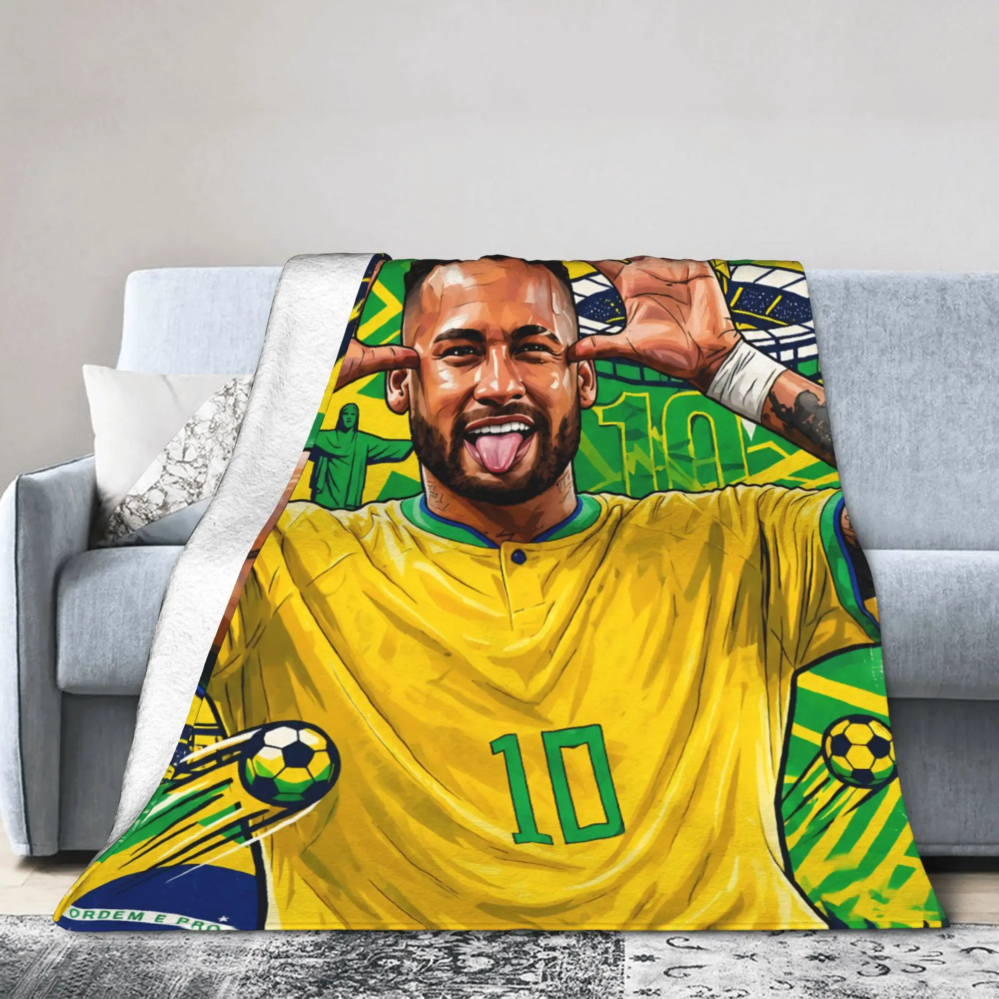 Brazil Soccer Player Football Stars Blanket  Fleece Funny Soft Throw Blanket for Home Textile Decor