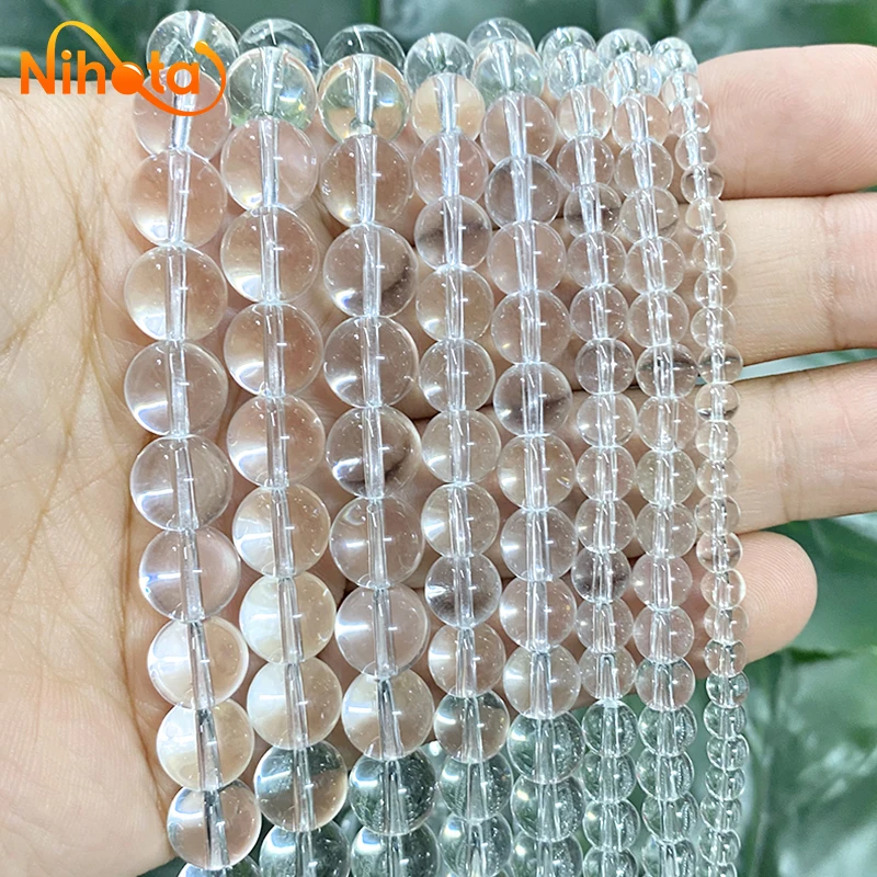 Natural Smooth White Clear Quartz Crystal Round Loose Beads DIY Bracelet Earrings 4/6/8/10/12mm for Jewelry Making 15'' Strand