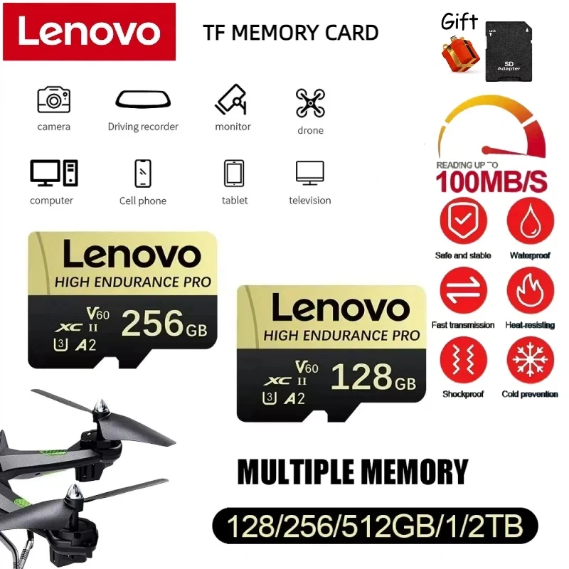 

Карта памяти Lenovo High Endurance micro SDXC UHS-I для экшн-камер и дронов, 128 ГБ, 256 ГБ, 512 ГБ, 1 ТБ, 2 ТБ, C10, V30, U3, 4K UHD, TF-карта
