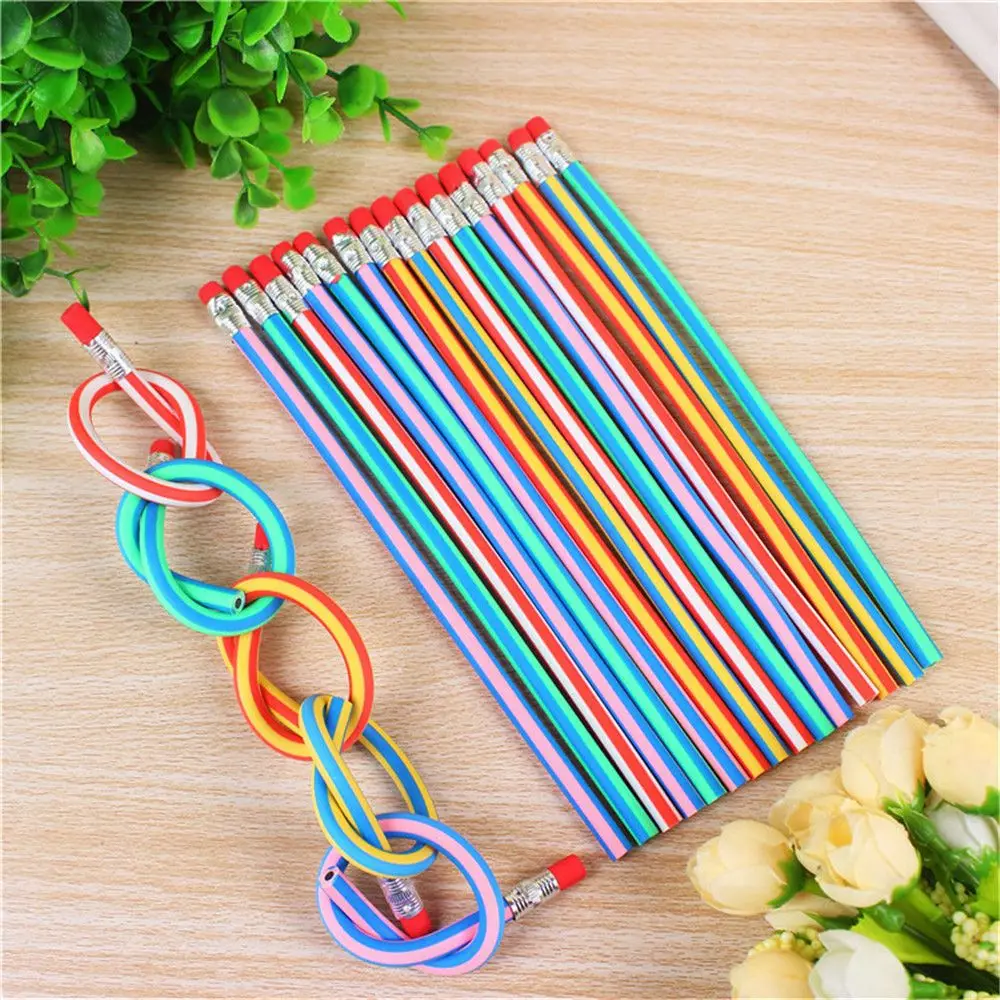 20pcs Christmas Colorful Magic Bendy Flexible Soft Pencil with Eraser Pen Kawaii School Student Stationery Writing Supplies