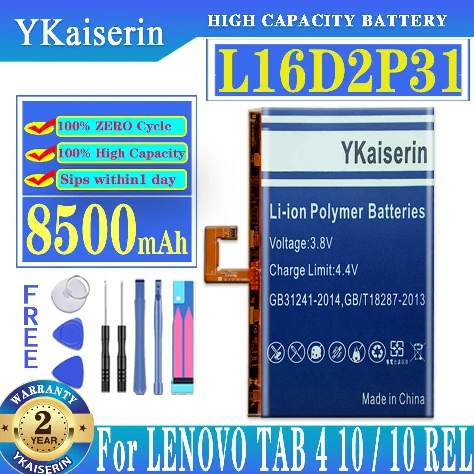 YKaiserin 8500mAh Replacement Battery L16D2P31 For LENOVO TAB 4 10/10 REL/10 PLUS TB-X304L X304F TB-X704F X704L X504F X504L