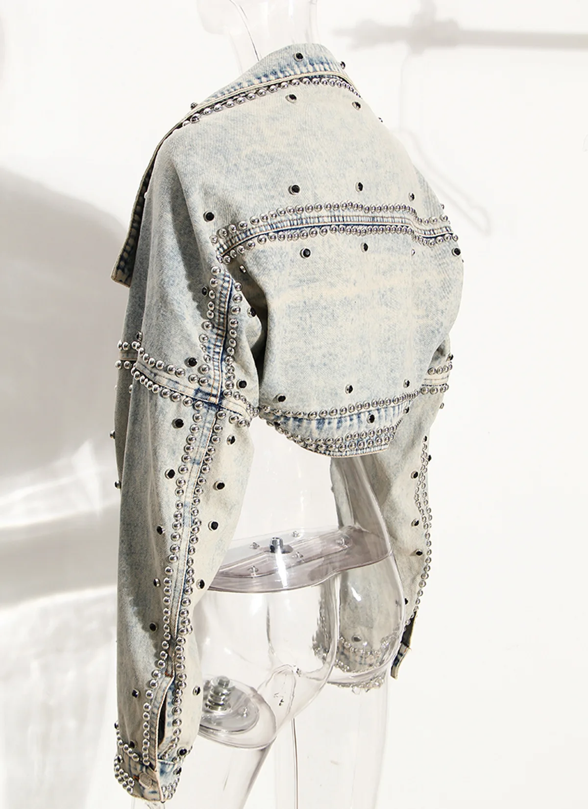 سترة كيب ستايل الدنيم 2025 |   معطف نسائي بياقة شال مع تفاصيل مرصعة، بلوزة كبيرة الحجم #6